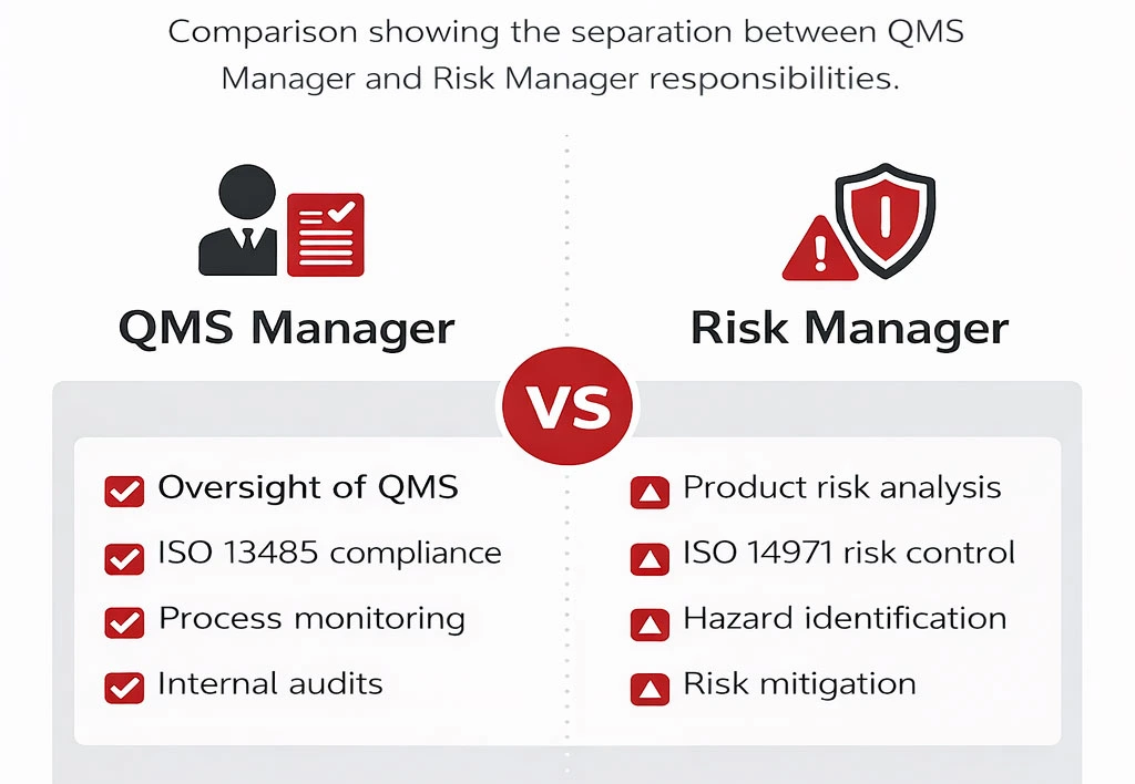 qms manager job or role comparison showing separation between QMS Manager and Risk Manager responsibilities
